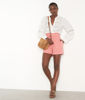 Picture of BEVERLY BELTED PAPER BAG SHORTS IN BLUSH COTTON